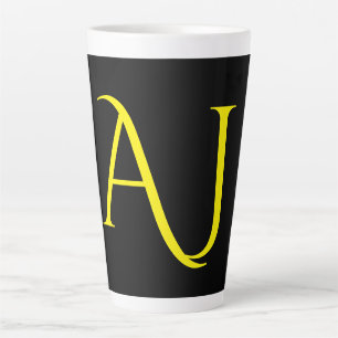 Caneca De Café Latte Monograma Atraente Amarelo Preto Minimalista Moder