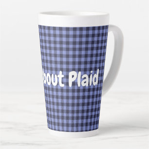 Caneca De Café Latte Monograma Azul e Preto de Xadrez Buffalo Simples
