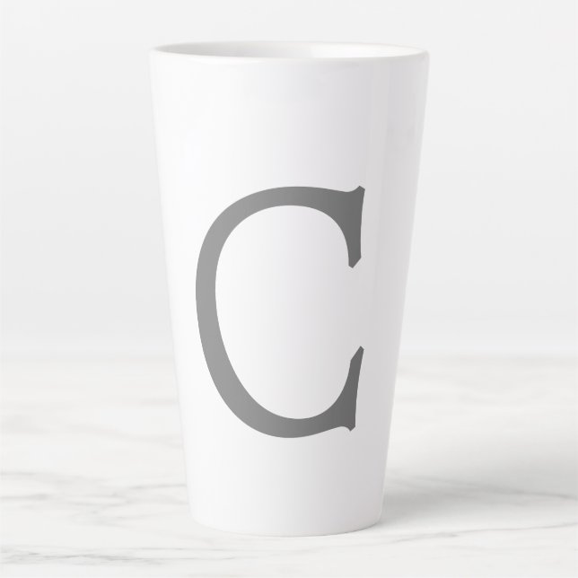 Caneca De Café Latte Monograma Clássico Mínimo Elegante Cinza Inicial (Frente)