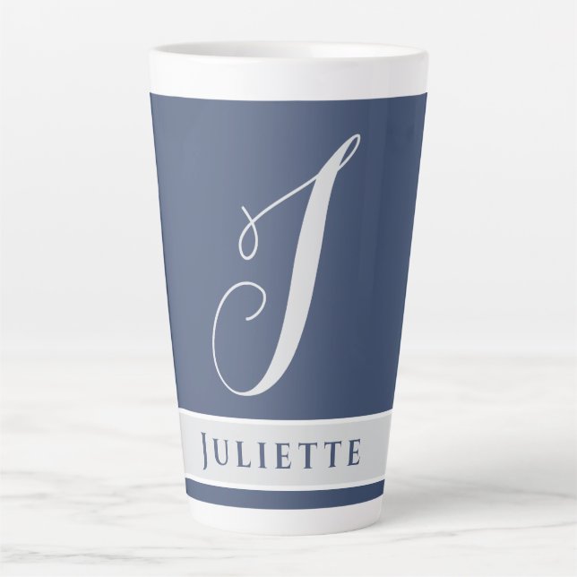 CANECA DE CAFÉ LATTE MONOGRAMA CLÁSSICO SIMPLES INICIAL CHAMADO SILVER  (Frente)