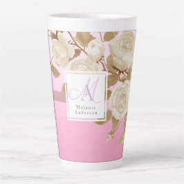 Caneca De Café Latte Monograma cor-de-rosa Dourado Elegante