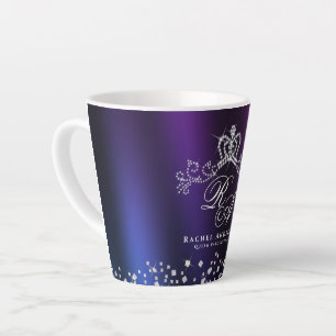 Caneca De Café Latte Monograma Coroa com Brilho Azul Roxo