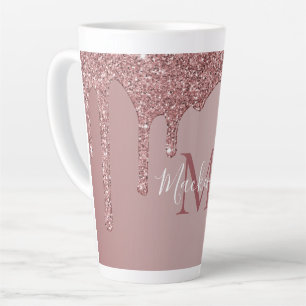 Caneca De Café Latte Monograma da rosa Dourada Sparkle Drivers Glitter
