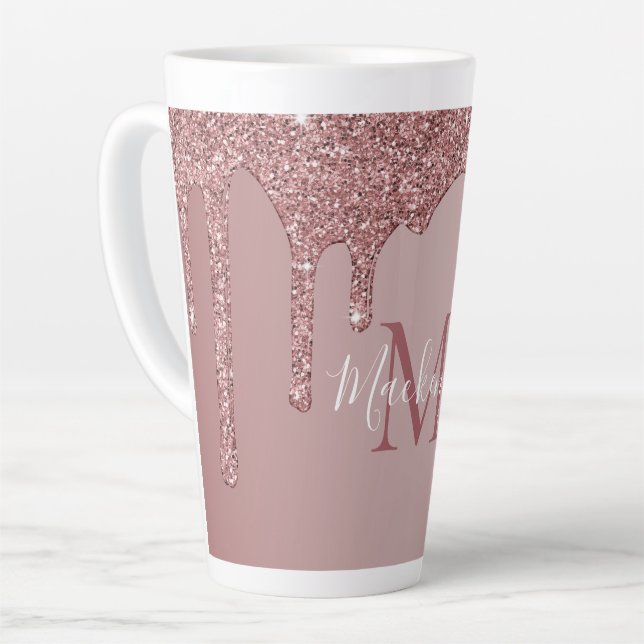 Caneca De Café Latte Monograma da rosa Dourada Sparkle Drivers Glitter (Ângulo esquerdo)