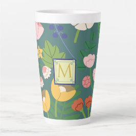 Caneca De Café Latte Monograma de Botânica primavera
