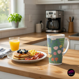 Caneca De Café Latte Monograma de Botânica primavera