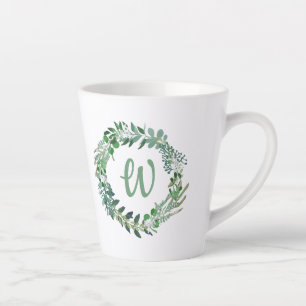 Caneca De Café Latte Monograma de Coroa de Verde
