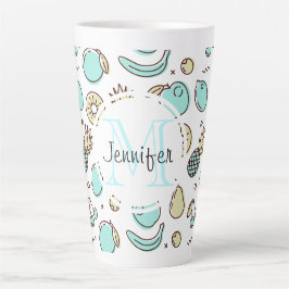 Caneca De Café Latte Monograma de Desenho de Linha de Sumário do Padrão