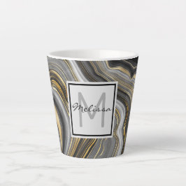 Caneca De Café Latte Monograma de Geodo Dourado e Cinza moderno
