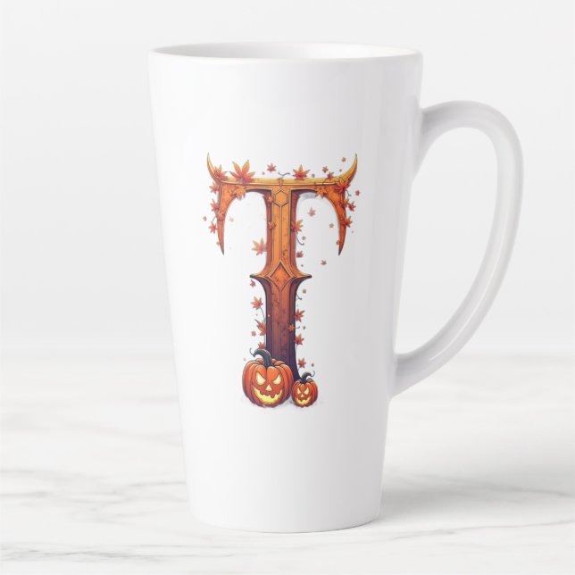 Caneca De Café Latte Monograma de HalloweenT (Direita)