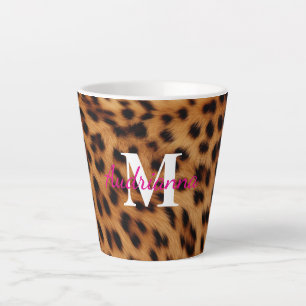 Caneca De Café Latte Monograma de impressão de animais leopardo