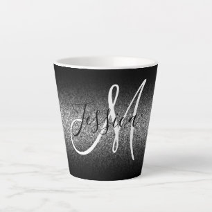Caneca De Café Latte Monograma de Lâmpada de Lata de Ombre Preto Elega