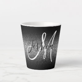 Caneca De Café Latte Monograma de Lâmpada de Lata de Ombre Preto Elegan