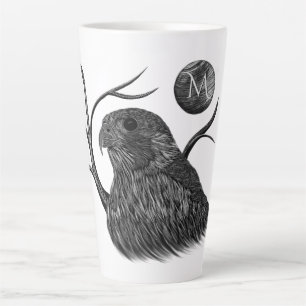 Caneca De Café Latte Monograma de lua cheia de falcão