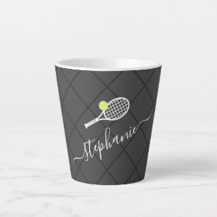 Caneca De Café Latte Monograma de Nome de Script Personalizado do têni