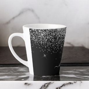 Caneca De Café Latte Monograma de Nome Glamouroso em Letra Cursiva Prat