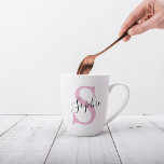 Caneca De Café Latte Monograma de Nome Personalizado Moderno - Rosa<br><div class="desc">Monograma de Nome Personalizado Moderno - Rosa</div>