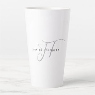 Caneca De Café Latte Monograma de Nome Profissional Simples Elegante Mo