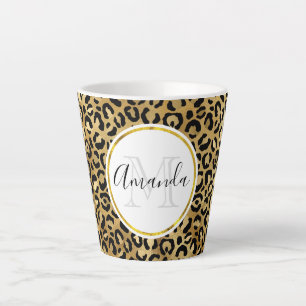 Caneca De Café Latte Monograma de Padrão de Impressão Leopardo Selvagem