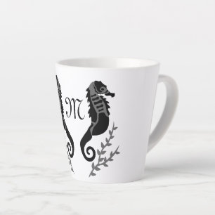 Caneca De Café Latte Monograma de Silhueta de Cavalo Negro