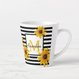 Caneca De Café Latte Monograma de Susan Black Stripe, de olhos pretos a