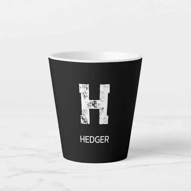 CANECA DE CAFÉ LATTE MONOGRAMA DE UMA LETRA BRANCO MINIMALISTA NOME PRE (Frente)