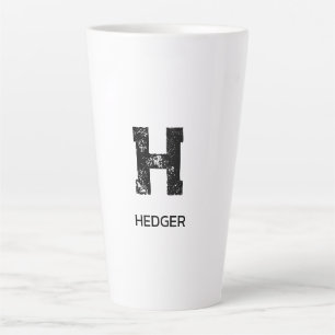 CANECA DE CAFÉ LATTE MONOGRAMA DE UMA LETRA PRETO MINIMALISTA NOME BRAN