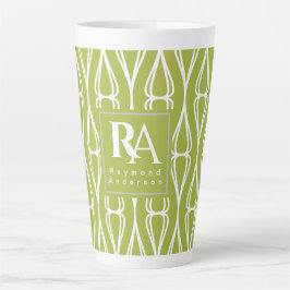 Caneca De Café Latte Monograma do padrão branco verde moderno
