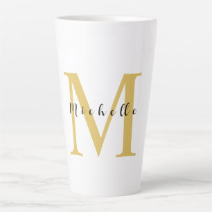 Caneca De Café Latte Monograma Dourado Cor Seu Nome Oferta Especial Ama
