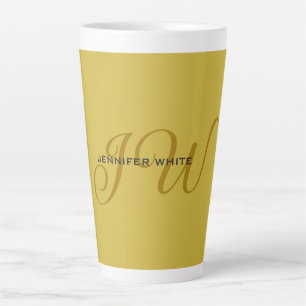 Caneca De Café Latte Monograma Dourado Cor Simples Moderno Minimalista