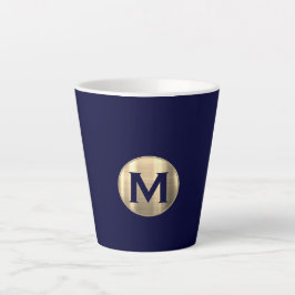 Caneca De Café Latte Monograma Dourado Metálico do marinho