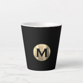Caneca De Café Latte Monograma Dourado Metálico Preto
