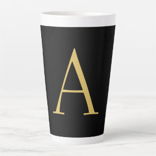 Caneca De Café Latte Monograma Dourado Preto