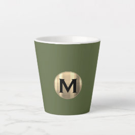 Caneca De Café Latte Monograma Dourado Verde Azeitona Moderno