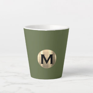 Caneca De Café Latte Monograma Dourado Verde Azeitona Moderno