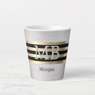 Caneca De Café Latte Monograma e Nome DIY, Yel Dourado Prateado Fosco P