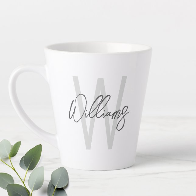 Caneca De Café Latte Monograma e Nome Personalizados de Script Moderno (Criador carregado)