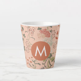 Caneca De Café Latte Monograma Floral Chic