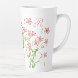 Caneca De Café Latte Monograma Floral Rosa Elegante Grande