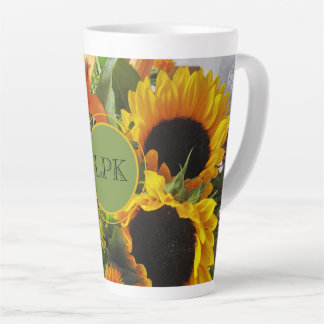Caneca De Café Latte Monograma Girassóis Gordos Impressão de 17oz