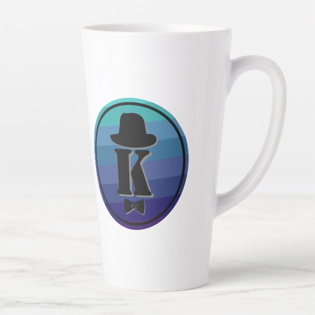 Caneca De Café Latte Monograma Inicial De Omã Azul Para Homens (Direita)