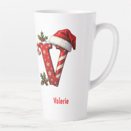 Caneca De Café Latte Monograma inicial elegante de Natal V feliz Natal