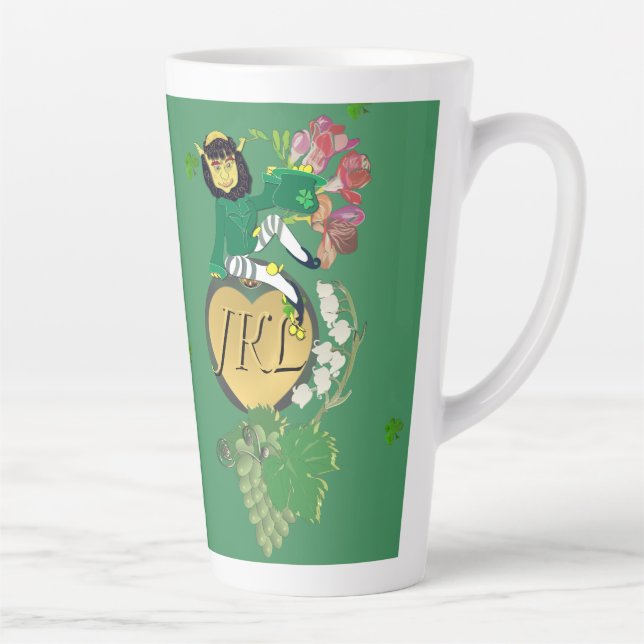 Caneca De Café Latte Monograma Leprechaun Floral (Direita)
