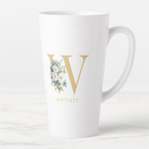 Caneca De Café Latte Monograma - Letra Floral Nome Inicial