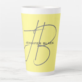 Caneca De Café Latte Monograma Letras Iniciais Amarelo Claro Moderno