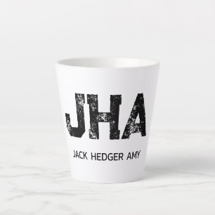 CANECA DE CAFÉ LATTE MONOGRAMA MINIMALISTA PRETO DE TRÊS LETRAS NOME BR