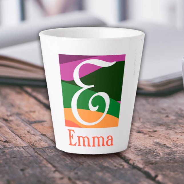 Caneca De Café Latte Monograma Moderno - Letra Inicial Laranja (Criador carregado)