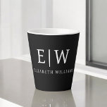 Caneca De Café Latte Monograma Moderno Minimalista Preto e Branco<br><div class="desc">Apresentando nossa Coleção de Monogramas Modernos Minimalistas Pretos e Brancos: adote simplicidade e sofisticação com nossos designs minimalistas, curados para elevar seu estilo sem esforço. Feita de olho na estética moderna, essa coleção apresenta designs negras e brancos elegantes, acentuados por monogramas personalizados. De papelaria chic a acessórios versáteis, nossa coleção...</div>