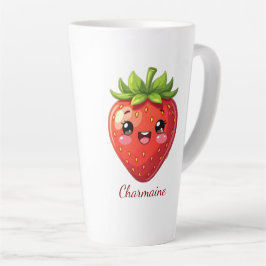 Caneca De Café Latte Monograma morango kawaii fofo