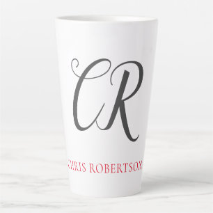 Caneca De Café Latte Monograma Nome Cinza Negra Presente Personalizado